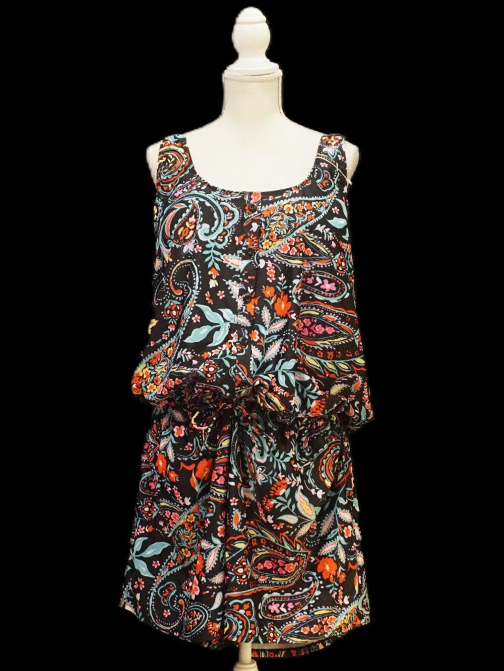 Summer Mae Plus Size Swim Romper with Pockets Black Multi Color Paisley Size 22W